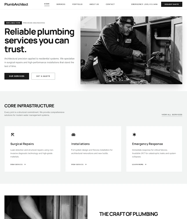 Multi-page website example with services, about, and contact pages